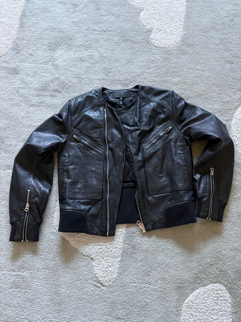 Rag & Bine Black Leather Bomber Jacket